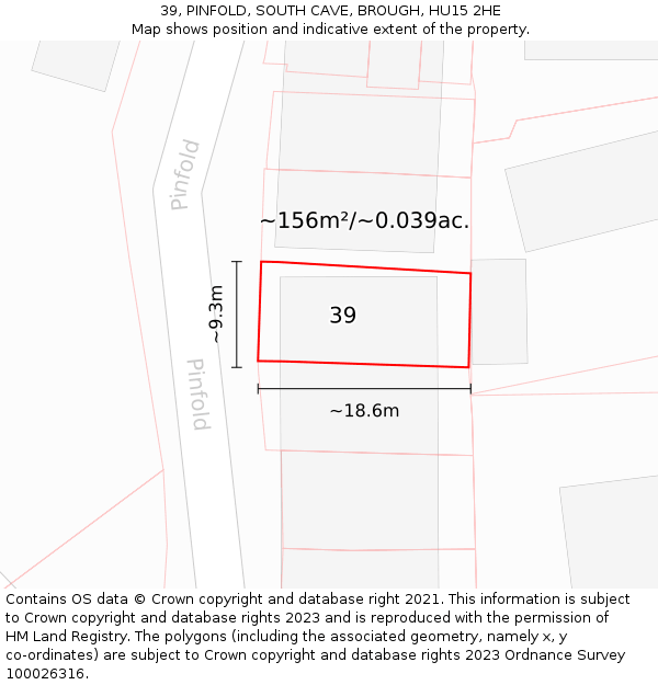 39, PINFOLD, SOUTH CAVE, BROUGH, HU15 2HE: Plot and title map