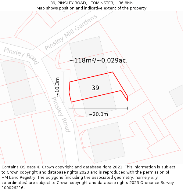 39, PINSLEY ROAD, LEOMINSTER, HR6 8NN: Plot and title map