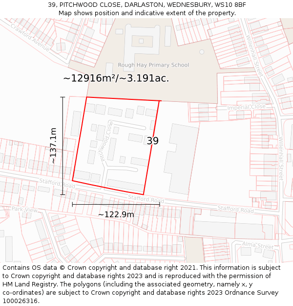 39, PITCHWOOD CLOSE, DARLASTON, WEDNESBURY, WS10 8BF: Plot and title map