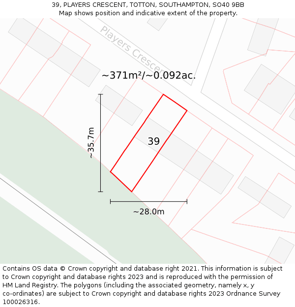 39, PLAYERS CRESCENT, TOTTON, SOUTHAMPTON, SO40 9BB: Plot and title map