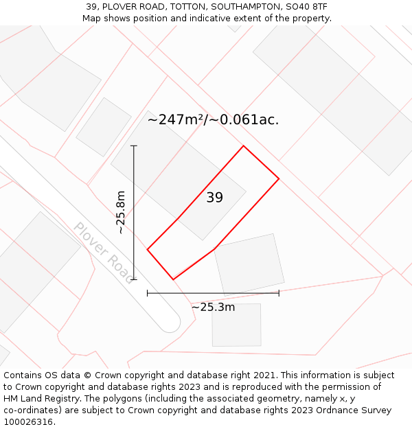 39, PLOVER ROAD, TOTTON, SOUTHAMPTON, SO40 8TF: Plot and title map