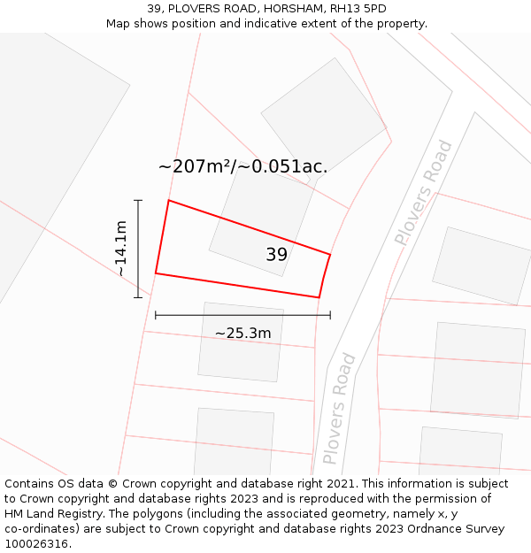 39, PLOVERS ROAD, HORSHAM, RH13 5PD: Plot and title map