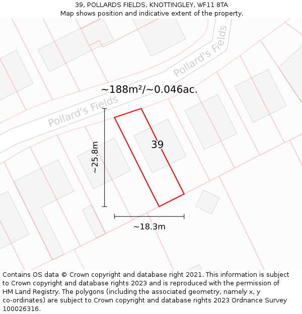 39, POLLARDS FIELDS, KNOTTINGLEY, WF11 8TA: Plot and title map