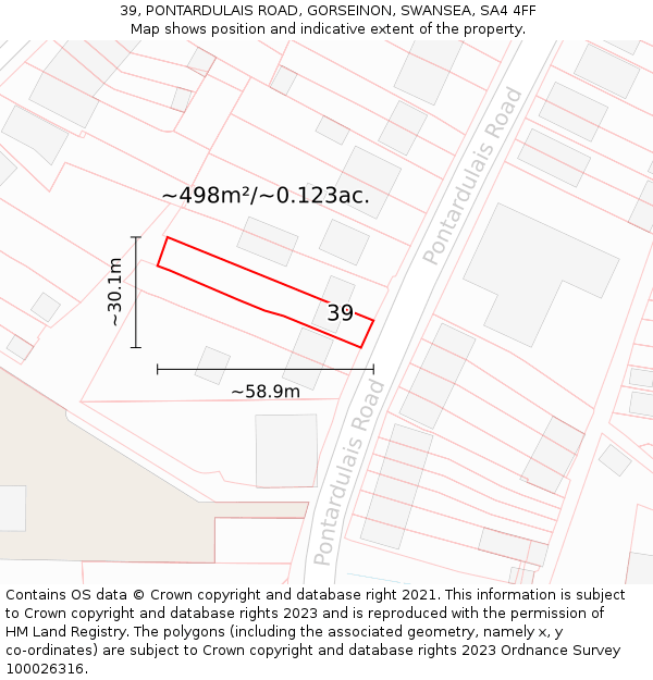 39, PONTARDULAIS ROAD, GORSEINON, SWANSEA, SA4 4FF: Plot and title map