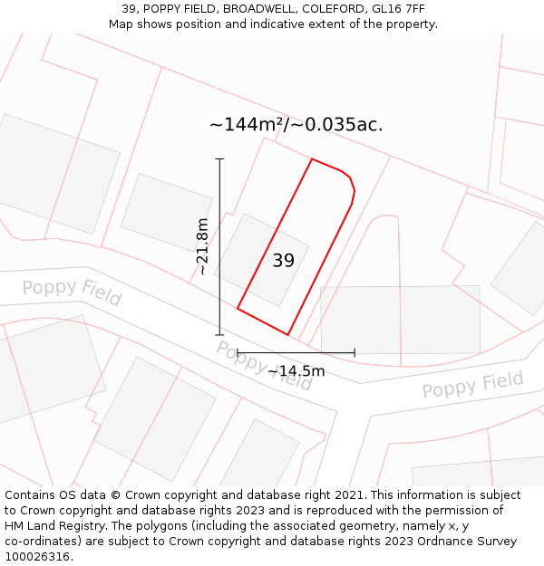 39, POPPY FIELD, BROADWELL, COLEFORD, GL16 7FF: Plot and title map