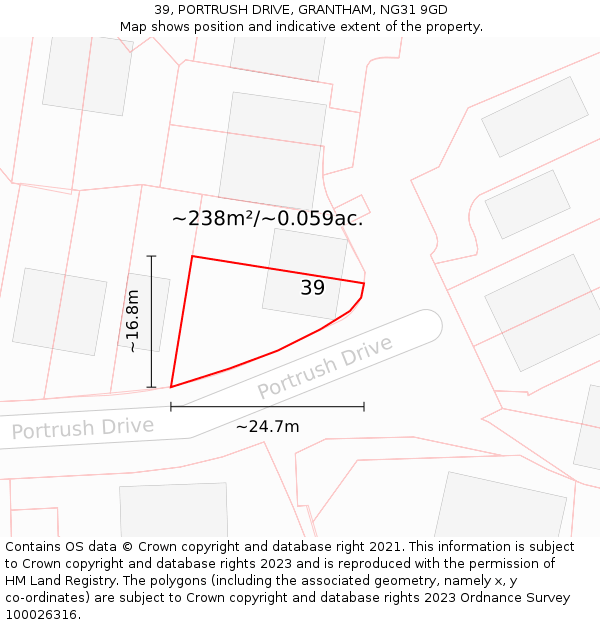 39, PORTRUSH DRIVE, GRANTHAM, NG31 9GD: Plot and title map