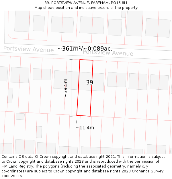 39, PORTSVIEW AVENUE, FAREHAM, PO16 8LL: Plot and title map