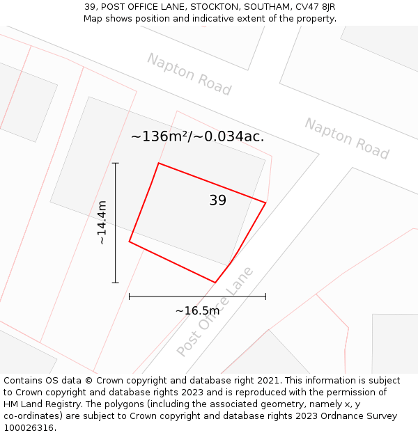 39, POST OFFICE LANE, STOCKTON, SOUTHAM, CV47 8JR: Plot and title map