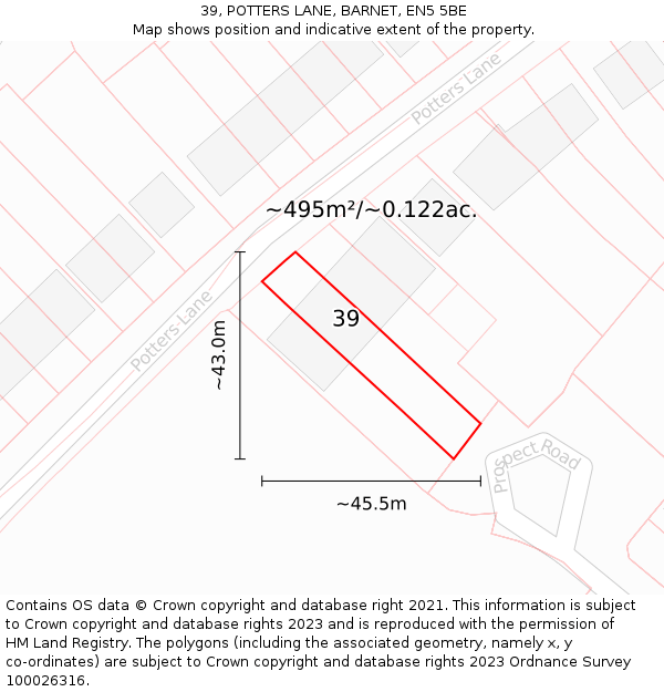 39, POTTERS LANE, BARNET, EN5 5BE: Plot and title map