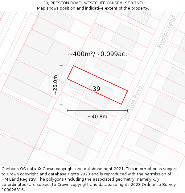 39, PRESTON ROAD, WESTCLIFF-ON-SEA, SS0 7ND: Plot and title map