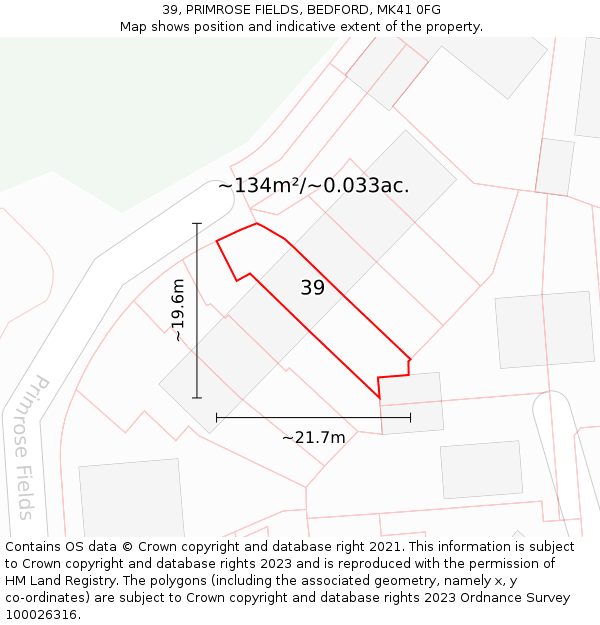 39, PRIMROSE FIELDS, BEDFORD, MK41 0FG: Plot and title map