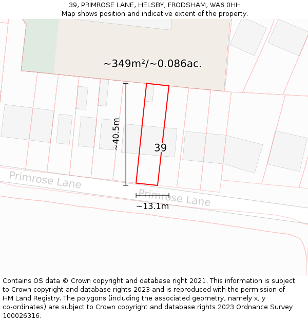 39, PRIMROSE LANE, HELSBY, FRODSHAM, WA6 0HH: Plot and title map
