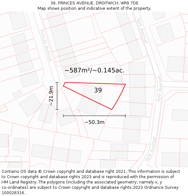 39, PRINCES AVENUE, DROITWICH, WR9 7DE: Plot and title map