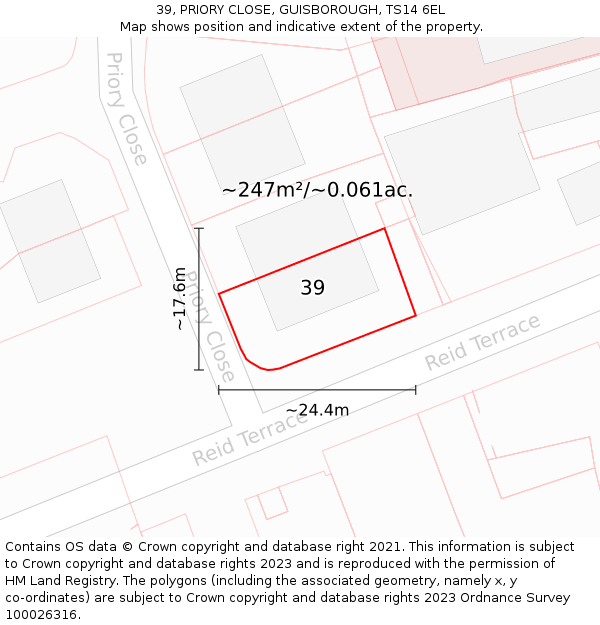 39, PRIORY CLOSE, GUISBOROUGH, TS14 6EL: Plot and title map