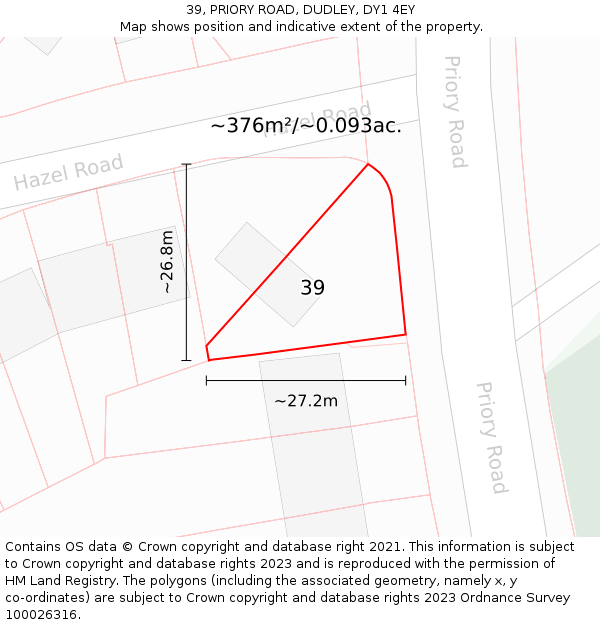 39, PRIORY ROAD, DUDLEY, DY1 4EY: Plot and title map