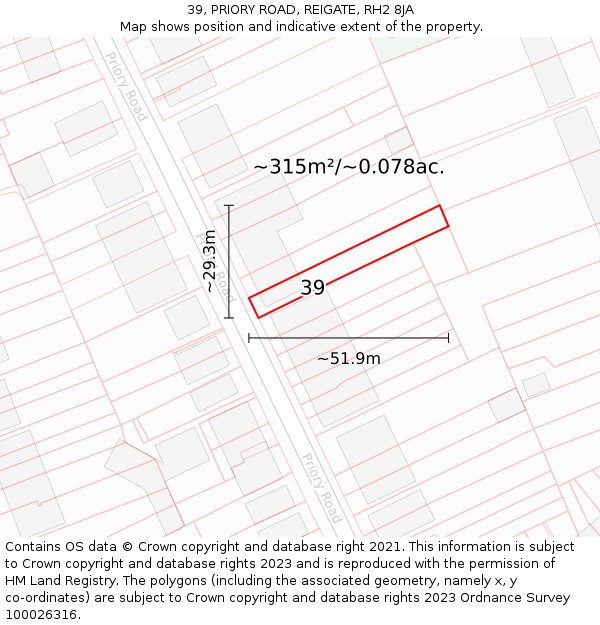 39, PRIORY ROAD, REIGATE, RH2 8JA: Plot and title map