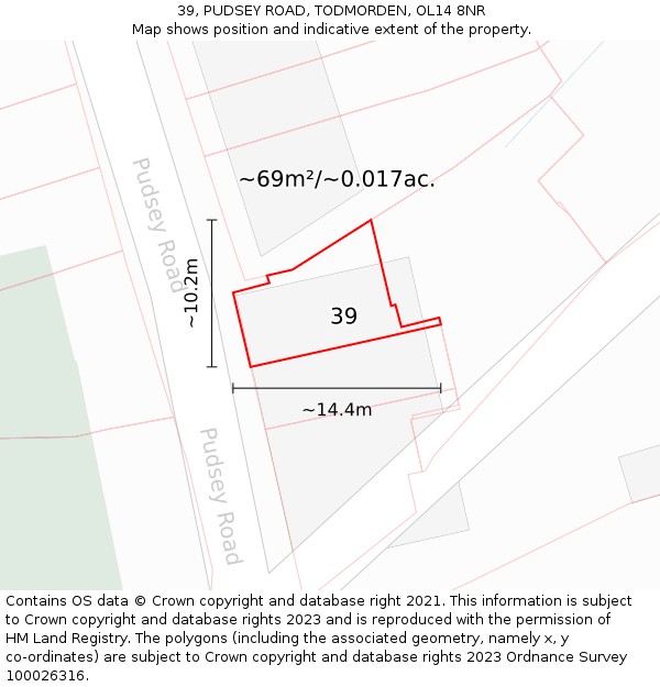 39, PUDSEY ROAD, TODMORDEN, OL14 8NR: Plot and title map