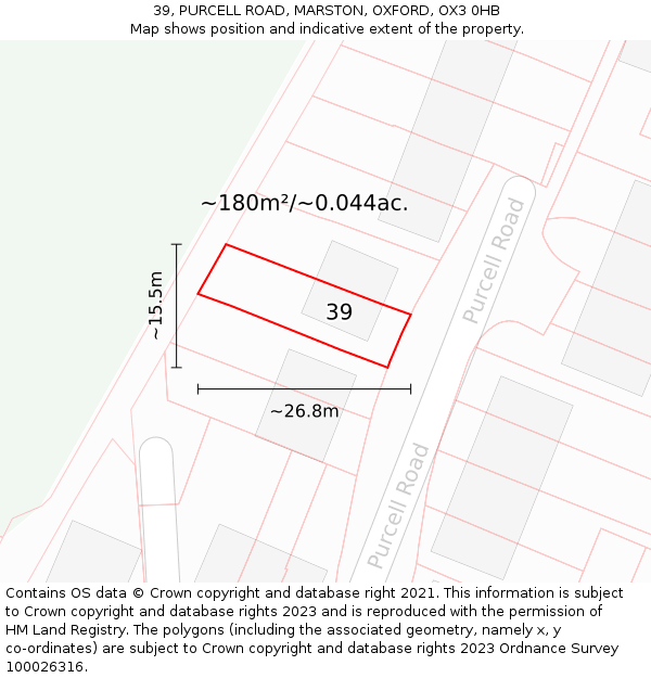 39, PURCELL ROAD, MARSTON, OXFORD, OX3 0HB: Plot and title map