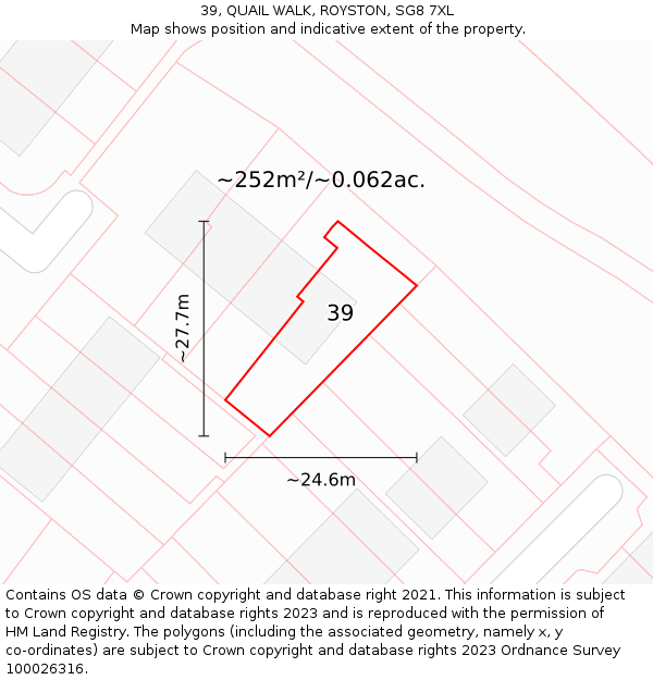 39, QUAIL WALK, ROYSTON, SG8 7XL: Plot and title map