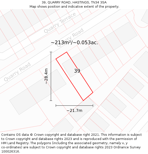39, QUARRY ROAD, HASTINGS, TN34 3SA: Plot and title map