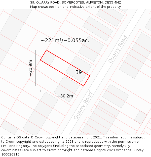 39, QUARRY ROAD, SOMERCOTES, ALFRETON, DE55 4HZ: Plot and title map