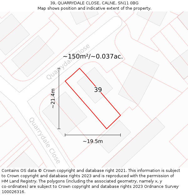 39, QUARRYDALE CLOSE, CALNE, SN11 0BG: Plot and title map