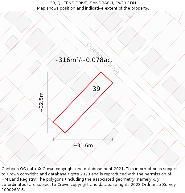 39, QUEENS DRIVE, SANDBACH, CW11 1BN: Plot and title map