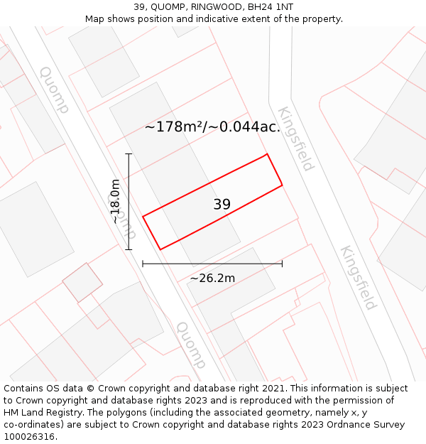 39, QUOMP, RINGWOOD, BH24 1NT: Plot and title map