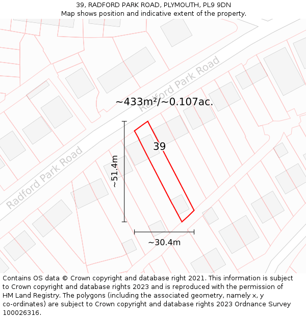 39, RADFORD PARK ROAD, PLYMOUTH, PL9 9DN: Plot and title map