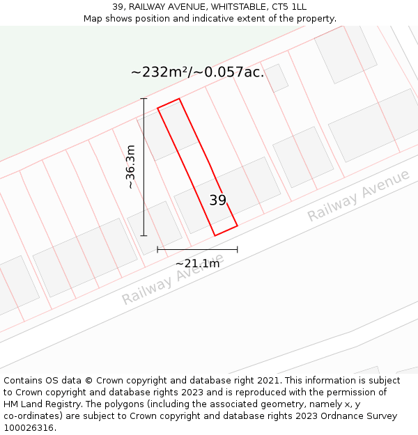 39, RAILWAY AVENUE, WHITSTABLE, CT5 1LL: Plot and title map