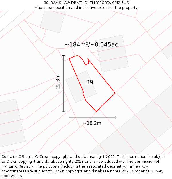 39, RAMSHAW DRIVE, CHELMSFORD, CM2 6US: Plot and title map