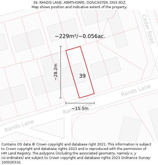 39, RANDS LANE, ARMTHORPE, DONCASTER, DN3 3DZ: Plot and title map