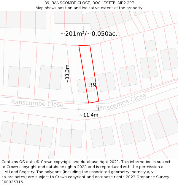 39, RANSCOMBE CLOSE, ROCHESTER, ME2 2PB: Plot and title map