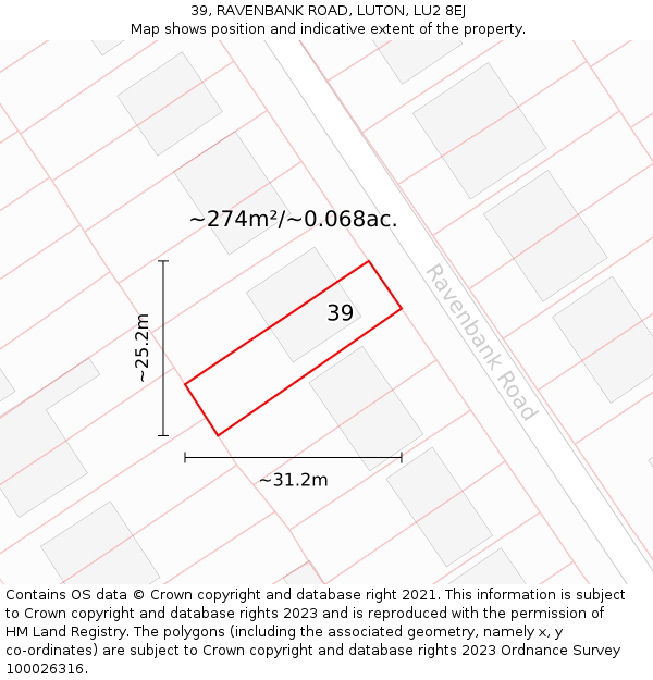 39, RAVENBANK ROAD, LUTON, LU2 8EJ: Plot and title map