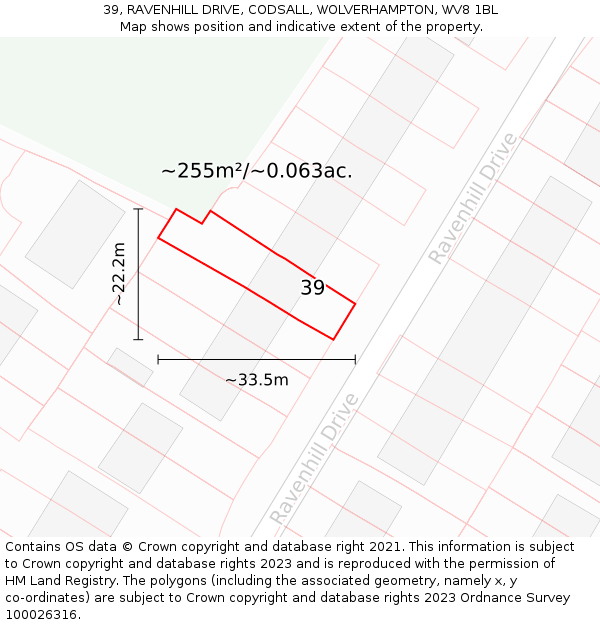 39, RAVENHILL DRIVE, CODSALL, WOLVERHAMPTON, WV8 1BL: Plot and title map