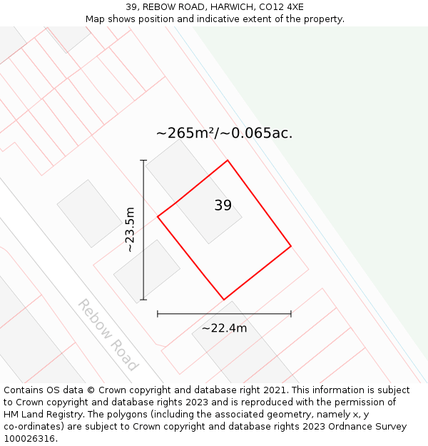 39, REBOW ROAD, HARWICH, CO12 4XE: Plot and title map