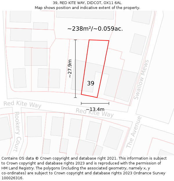 39, RED KITE WAY, DIDCOT, OX11 6AL: Plot and title map