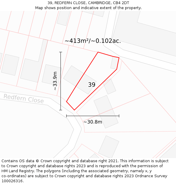 39, REDFERN CLOSE, CAMBRIDGE, CB4 2DT: Plot and title map