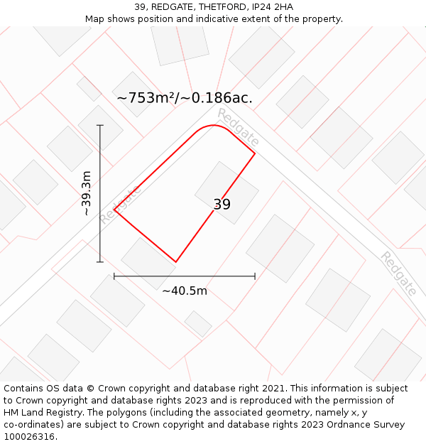 39, REDGATE, THETFORD, IP24 2HA: Plot and title map