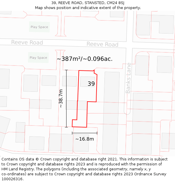 39, REEVE ROAD, STANSTED, CM24 8SJ: Plot and title map