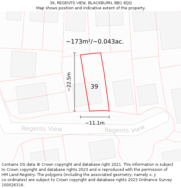 39, REGENTS VIEW, BLACKBURN, BB1 8QQ: Plot and title map