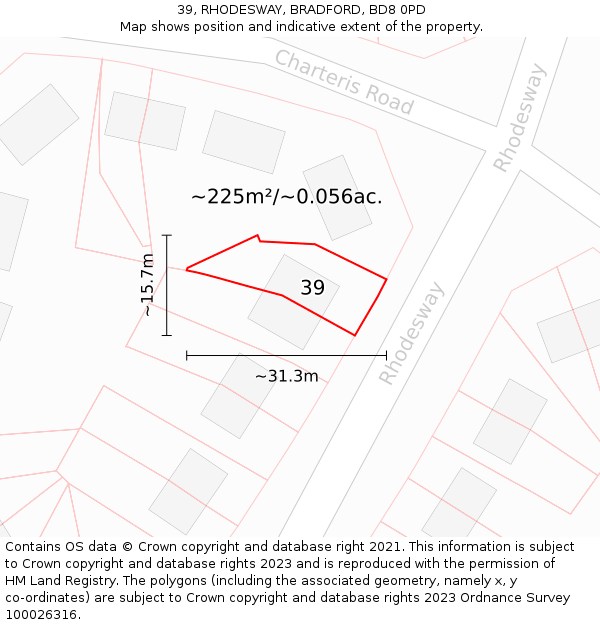 39, RHODESWAY, BRADFORD, BD8 0PD: Plot and title map