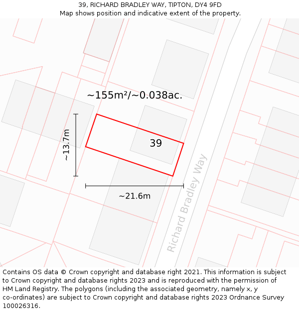 39, RICHARD BRADLEY WAY, TIPTON, DY4 9FD: Plot and title map