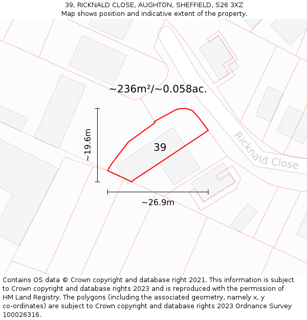 39, RICKNALD CLOSE, AUGHTON, SHEFFIELD, S26 3XZ: Plot and title map