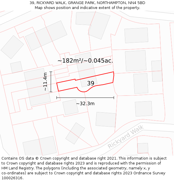 39, RICKYARD WALK, GRANGE PARK, NORTHAMPTON, NN4 5BD: Plot and title map