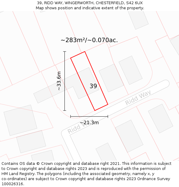 39, RIDD WAY, WINGERWORTH, CHESTERFIELD, S42 6UX: Plot and title map