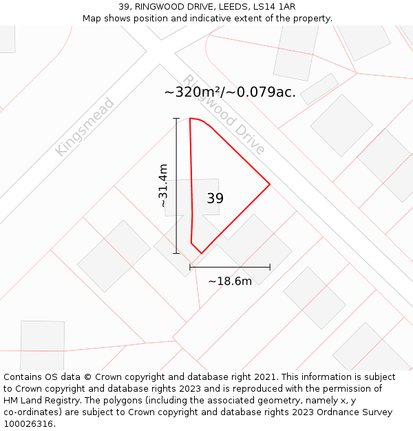 39, RINGWOOD DRIVE, LEEDS, LS14 1AR: Plot and title map