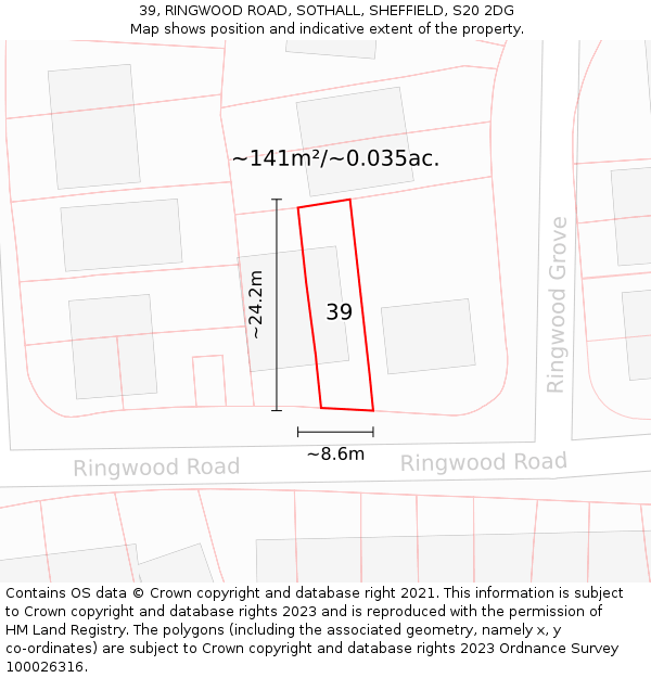 39, RINGWOOD ROAD, SOTHALL, SHEFFIELD, S20 2DG: Plot and title map