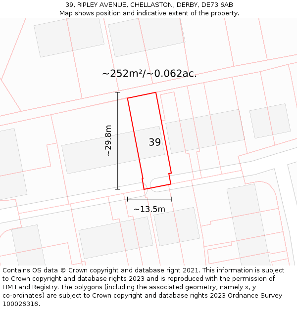 39, RIPLEY AVENUE, CHELLASTON, DERBY, DE73 6AB: Plot and title map