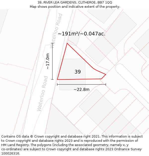 39, RIVER LEA GARDENS, CLITHEROE, BB7 1QQ: Plot and title map